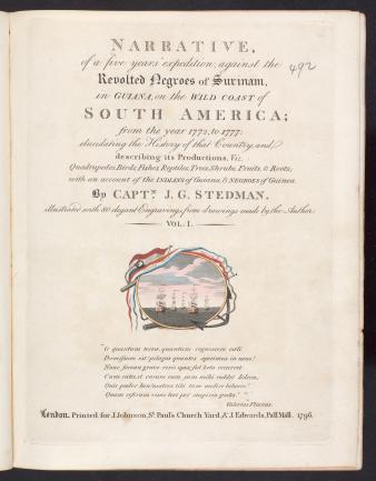 Titelpagina van J.G. Stedman, Narrative of a five years' expedition against the revolted negroes of Surinam. London, 1796.